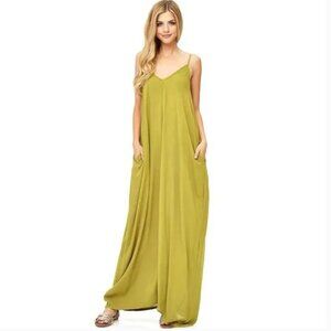 Love Stitch Gauze Maxi Dress with Pockets‎ in Mustard Yellow Size S/M